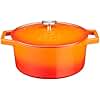Cooks Professional 26cm Cast Iron Casserole Dish 5.8L with Lid & Handles | Colourful Modern Design Enamelled Cooking Pan Pot | Suitable For All Hobs Inc Induction | Oven & Grill Safe | Orange