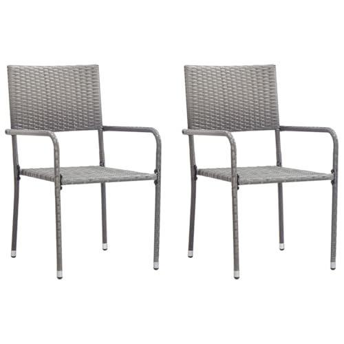vidaXL Chaise à dîner de Jardin empilable Lot de 2 Gris résine tressée, Chaise à dîner d'extérieur, Chaise de Patio, Fauteuil de Jardin