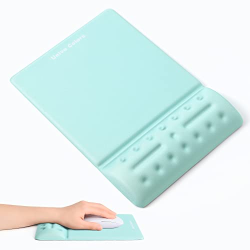 UnivoColors Turquoise Green Mouse Pad with Wrist Support Ergonimic Wrist Rest Gel Wrist Pad for Mouse Computer Laptop Desk Office Gaming Desktop Non-Slip Base Soft Memory Foam Fiber Gel Rest