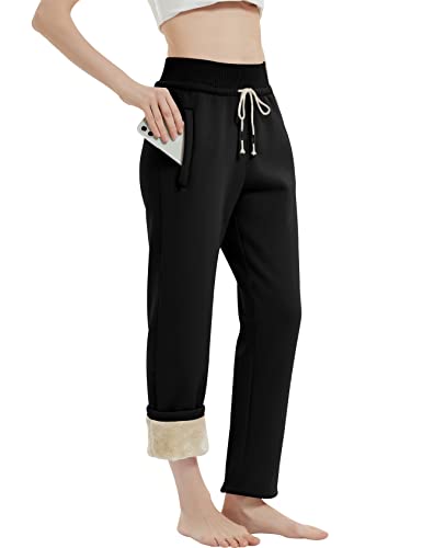 Gihuo Women's Sherpa Lined Sweatpants Winter Warm Fleece Lined Sweatpants with Pockets Fleece Jogger Pants4