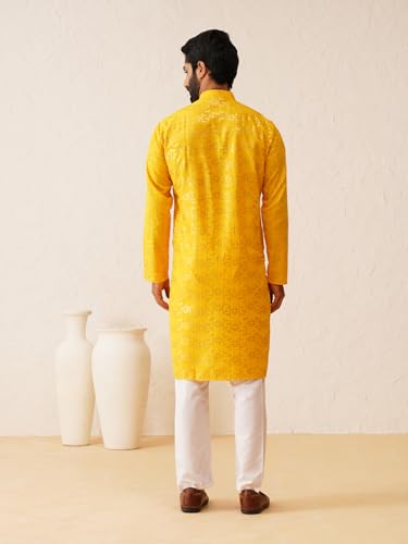 Image of SOJANYA (Since 1958 Men's Cotton Gold Embroidered Long Kurta