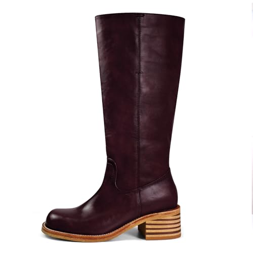 Image of UBWDU Women's Knee High Boots Chunky Block Heel Long Boots Square Toe Low Heel Boots for Women