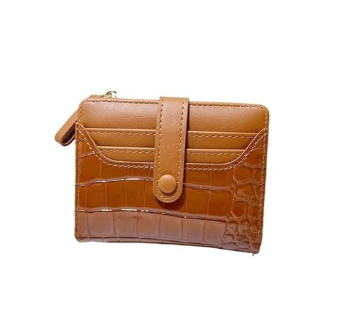 Wallet Buckle Short Card Holder Zipper Multi-Card Slot Coin Purse(Brown)