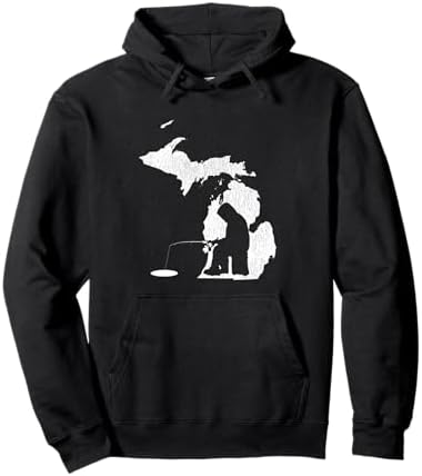 Michigan Vintage Ice Fishing State Map Hoodie Pullover Hoodie