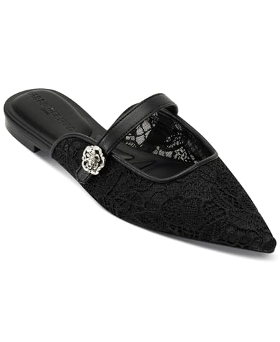 Karl Lagerfeld Women's Vadyn Pointed Toe Flat Loafer Mule with Floral Embellishments Sandal