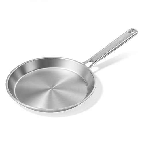 COOKER KING 9.5" Stainless Steel Crepe Pan, Everyday Flat Skillet