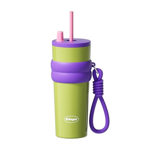 Sidagar 710ml ���� �^��f�M�^���u���[ �X�e�����X�� �ė��p�\ �X�g���[�t�� �R��Ȃ� �E�H�[�^�[�{�g�� �ۉ��ۗ� ���s�p �R�[�q�[�J�b�v Neon Green