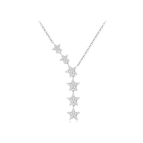 Hinvan Collar de Plata de Ley 925 con Estrella y Circonitas para Mujer, Ajustable, 40 + 5 cm, Caja de Regalo Incluida