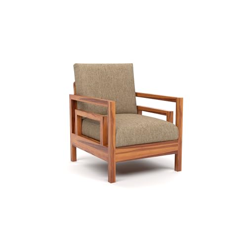 Image of Sheesham Wood Single Seater Sofa Chair | Wooden Single Sofa Chair - Premium Single Chair for Living Room, Bedroom, Office & Home Furniture (Jake Honey, 1 Seater)