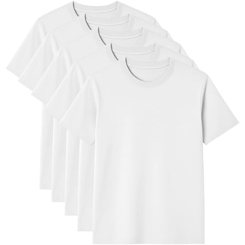 5er Pack Herren T-Shirt – 100% US-Baumwolle, Rundhals, Klassischer Schnitt – Basic für Alltag - Weiß L
