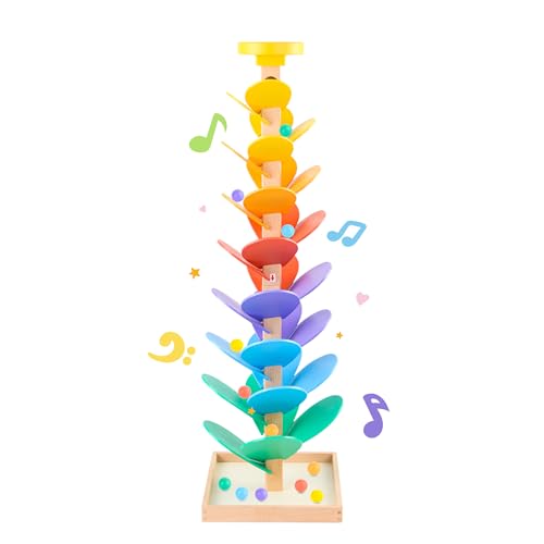 Wooden Marble Run Music Tree, Montessori Toy for Ages 3+, Marble Run Learning Game, Creative Color Sorting Toy, Birthday Gift for Boys and Girls Ages 4-8