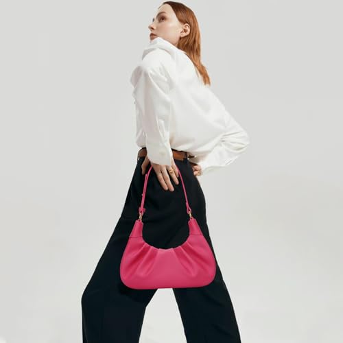 Image of KKXIU Shoulder Bag Crescent Handbag Ruched Purse Underarm Bag Mini Hobo for Women