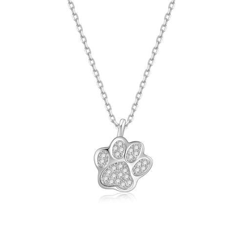 XHYRHTS Collar con Estampado de Pata de Perro con circonita cúbica para Mujeres y niñas, de Plata de Ley 925, con Cristales pequeños y Lindos, Collar con Colgante de Huella de Mascota, Collares con