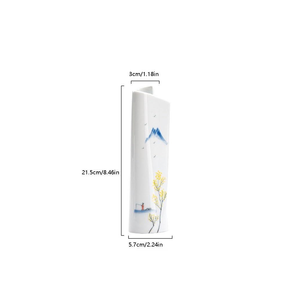 Vaso Composizione floreale retrò a forma di scorrimento Vasi di fiori in ceramica blu e bianchi dipinti a mano for la decorazione di piccoli vasi domestici Vaso In Ceramica