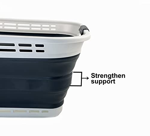 Image of SAMMART 42L (11 gallons) Collapsible Plastic Laundry Basket - Portable Pop Up Storage Container /Organizer - Portable Hamper - Space Saving Easy Storage (Grey /Slate Grey (Set of 2))