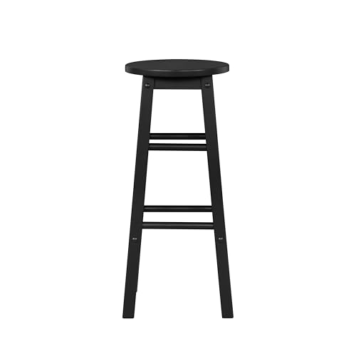 Image of Linon Zeke Black Solid Wood Backless Round Barstool with 29 inch Seat Height