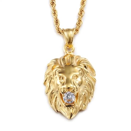 Collier lion rétro homme en maille dorée hiphop