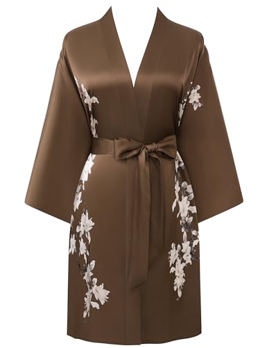 Image of BABEYOND Kimono Robe Cover up Short Satin Floral Silky Kimono Blouse Loose Bachelorette Party Robe