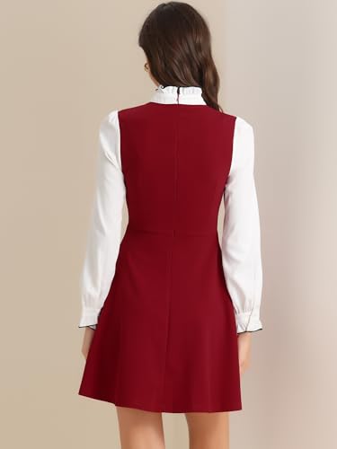 Image of Allegra K Tie Neck Dresses for Women's 1960s Vintage Long Sleeve Contrast Color Dress