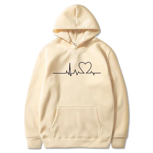 Sudadera con capucha, sudadera súper grande para hombre, sudadera estampada en electrocardiograma, sudadera con capucha, E-767 Beige, XXL