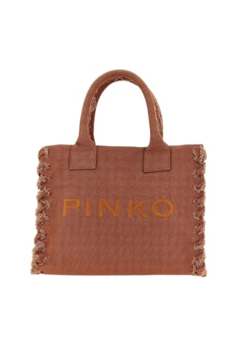 Sac frangé Pinko cabas de plage en toile beige avec logo iconique