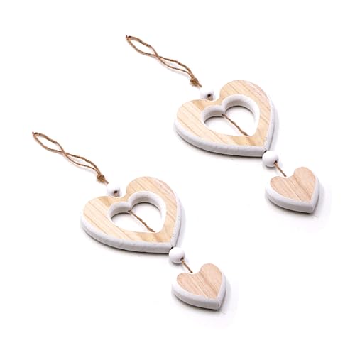 GIDWRIY 2 Stück Deko Herzen zum Aufhängen Holz,Fensterdeko Hängend Holzherzen,Hängedeko Holz Herz Dekohänger,Fensterschmuck Hängend,Türdeko Zum Aufhängen,Fensterrahmen Deko für Hochzeit Wohnzimmer