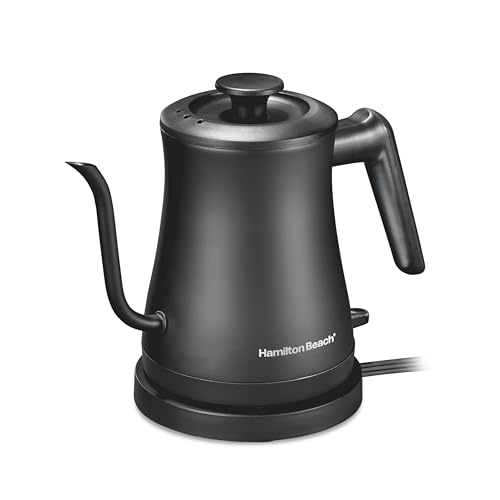 Image of Hamilton Beach Compact 20 oz. / 0.6 Liter Gooseneck Electric Kettle | Boiling Water, Pour Over Coffee, Tea | 1200 Watts | Auto Shutoff | Stainless Steel BPA-Free Interior | Black