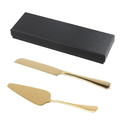 Anseom Ensemble de Couteau et Serveur de Gâteau, Acier Inoxydable Pelle à Gateau Couteau à Gâteau, Ensemble de Couteau à Gâteau pour Le Mariage, Les Fêtes,Les Activités(Or)