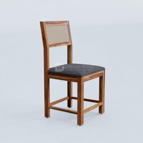 Image of DRIFTINGWOOD Amber Solid Sheesham Wood 6 Seater Dining Table Set with Rattan Back Chairs | Grey Velvet Cushioned Seating for Home & Dining Room (Natural Finish, DIY)