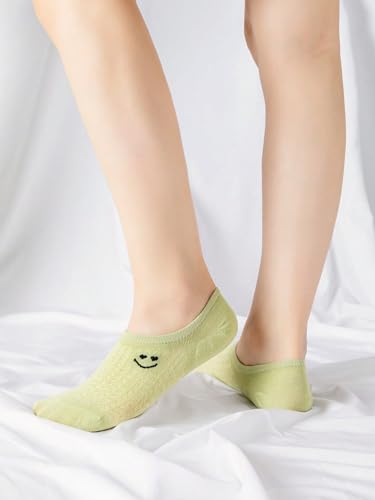 WDIRARA Women's 10 Pairs Cartoon Smile Pattern Invisible Socks Low Cut Socks Multicolor Cartoon 36-393