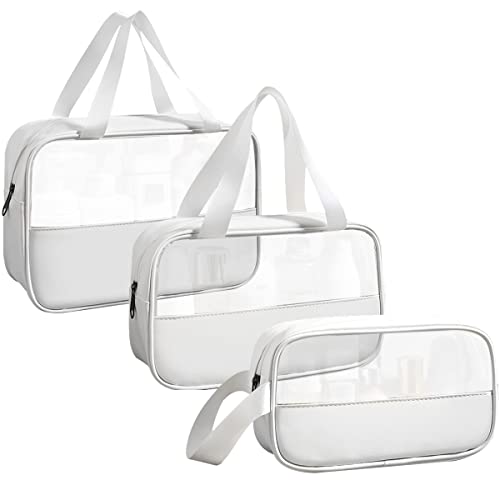 LEcylankEr Kosmetiktasche Transparent 3 Stück, Wasserdicht PVC Kulturbeutel für Damen, Leicht Make-up Tasche für Kosmetik, Kulturbeutel Reise Set (Weiß) Cover