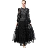 Women's Sequin Long Sleeve Maxi Dress with Ruffled...