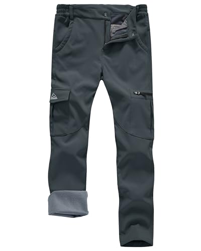 Rdruko Wasserdichte Softshell-Hose für Damen, Winter, warm, mit Fleece gefüttert, lässige Cargohose für Spaziergänge, Wandern, Skifahren, Outdoor-Arbeit, grau, XL
