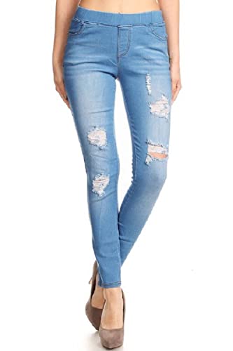 Women's Stretch Pull-On Jeans Skinny Ripped Distressed Denim Jeggings Regular-Plus Size