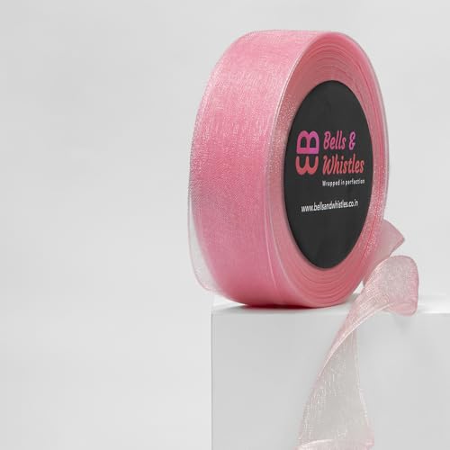 Image of Bells&Whistles Sheer Organza Ribbon | Pack of 2 | Length: 50 Yards Width: 1 inch | Christmas, Festive Decoration. (Pink)