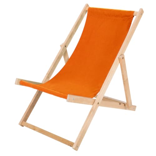 IMPWOOD Chaise Longue Pliante en Bois Orange - Transat chilienne en hêtre Robuste 120 kg - Relax Pliable pour Jardin, Balcon, terrasse, Plage & Camping