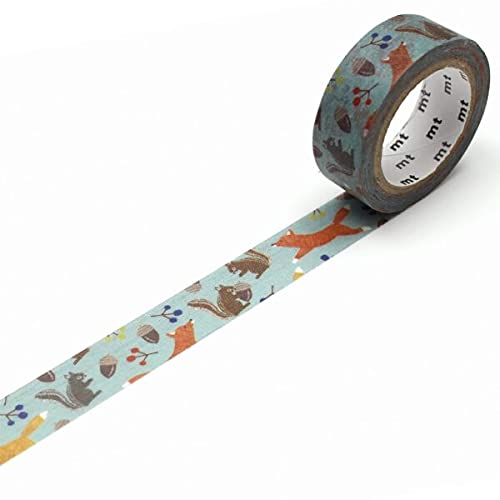 mt Washi Masking Tape EX Series, 15 mm x 7 mtrs Shade - Embroidery Fox and Squirrel, (Pack of 1)