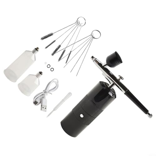Honseadek Kit de aerógrafo inalámbrico con punta de 0.3 mm y presión de aire ajustable, pulverizador de pintura portátil para automoción, arte de uñas y proyectos de bricolaje (negro B)