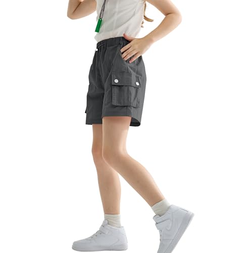 Image of Rolanko Girls Cargo Shorts Lightweight Parachute Short Pants with Pockets Summer Cargo Shorts for Kids Casual Hiking Sports