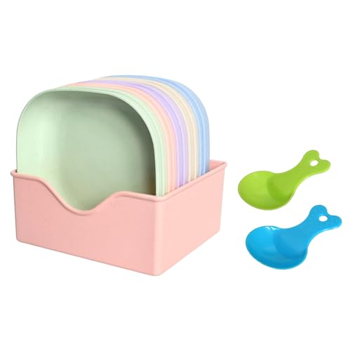 Juego de 13 Piezas Cuenco Gato, Fibra De Trigo Cuencos para Gatos con Bordes Lisos, Antideslizante Platos para Gatos con Base De Almacenamiento y Cuchara, Multiusos