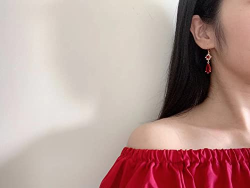 MOMOCAT 18K Gold Plated Artificial Ruby Red Teardrop Earrings for Women Dangle Vintage Jewelry Statement Chandelier Dangling Christmas Art Deco Crystal Unique Antique Hook Warrings for Women2