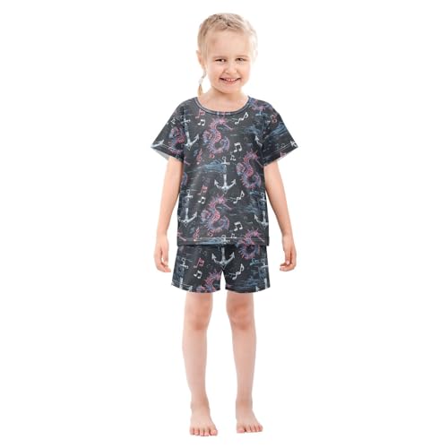 ALAZA Anchor Seahorse Music Notes Pajama Set Short Sleeve Sleepwear Soft Lounge Nightwear3