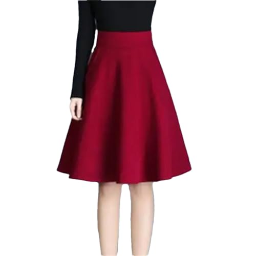 Women High-Waisted Skirt Winter A-Line Mid-Length with Elastic Waist and Slim Thickened Skirt