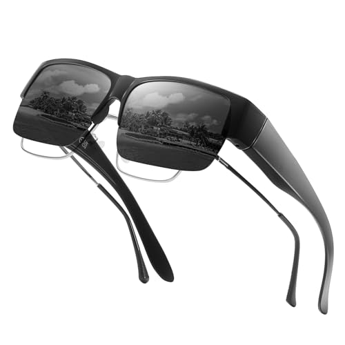 Trysee Polarized Fit Over Glasses Sunglasses for Men Women with Semi Rimless Frame & UV Protection Lenses TS9618