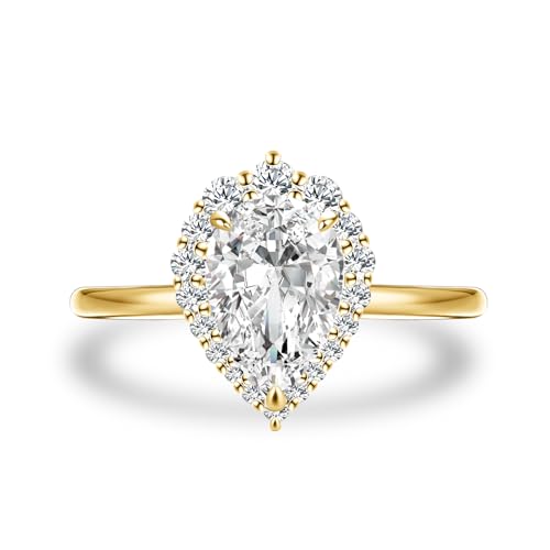 2.0CT Elongated Pear Shaped Engagement Ring, Halo 925 Sterling Silver Simulated Diamond Promise Wedding Ring for Women