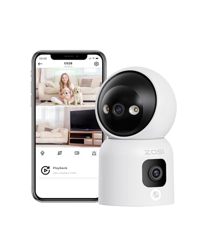 ZOSI 2-in-1 2K Indoor WiFi Camera, 360° Dual-Lens Dual Views Home Security Baby/Elder/Pet Monitor with APP, 2.4G/5G Dual-Band Wi-Fi CCTV Camera, Click/Gesture Calling, Person Motion Detection, C528