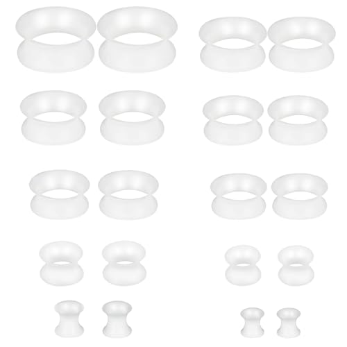 Uwiyo 20 Stück Silikon Flesh-Tunnel, Extra Weich und Flexibel Silikon Ohr Tunnel Plug Double Flared Ohr Expander Ohrplugs Piercing Schmuck für Männer Frauen, 4/5/6/8/10/12/14/16/18/20mm (Transparente)