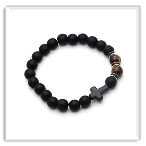 Image of Xusamss Fashion 8MM Matte Agate Beads Bracelet Cross Elastic Bracelet,7 1 /2 Wrist