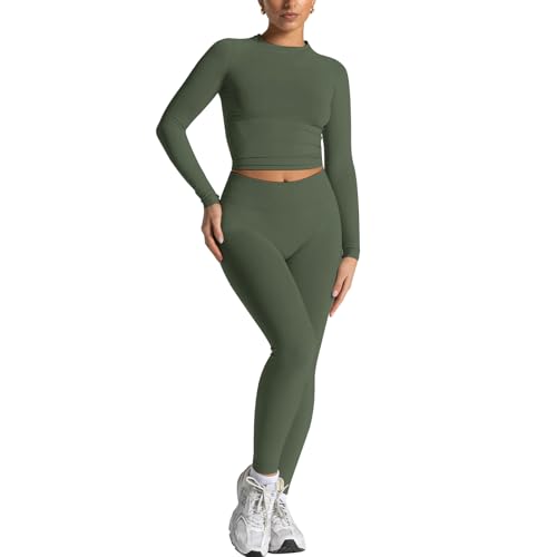 Seamless Workout Sets for Women 2 Piece Long Sleeve Crop Top Hidden Scrunch Leggings Yoga Outfits Gym Tracksuit - Image 2