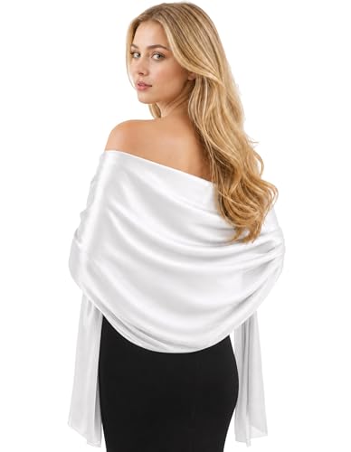GIWONET Satin Shawl and Wraps for Women Silk Scarf for Evening Dresses Wedding Bridal Party Formal Cover Up Bridesmaid Gifts,01-White